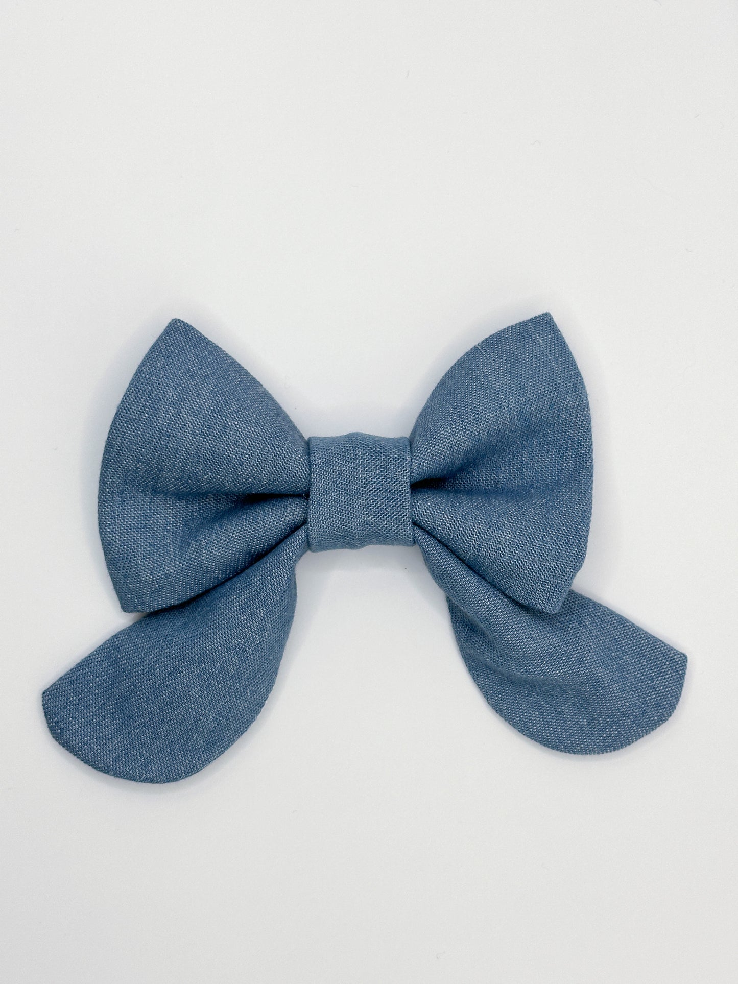 Elastic Backing Dog Sailor Bow - Denim