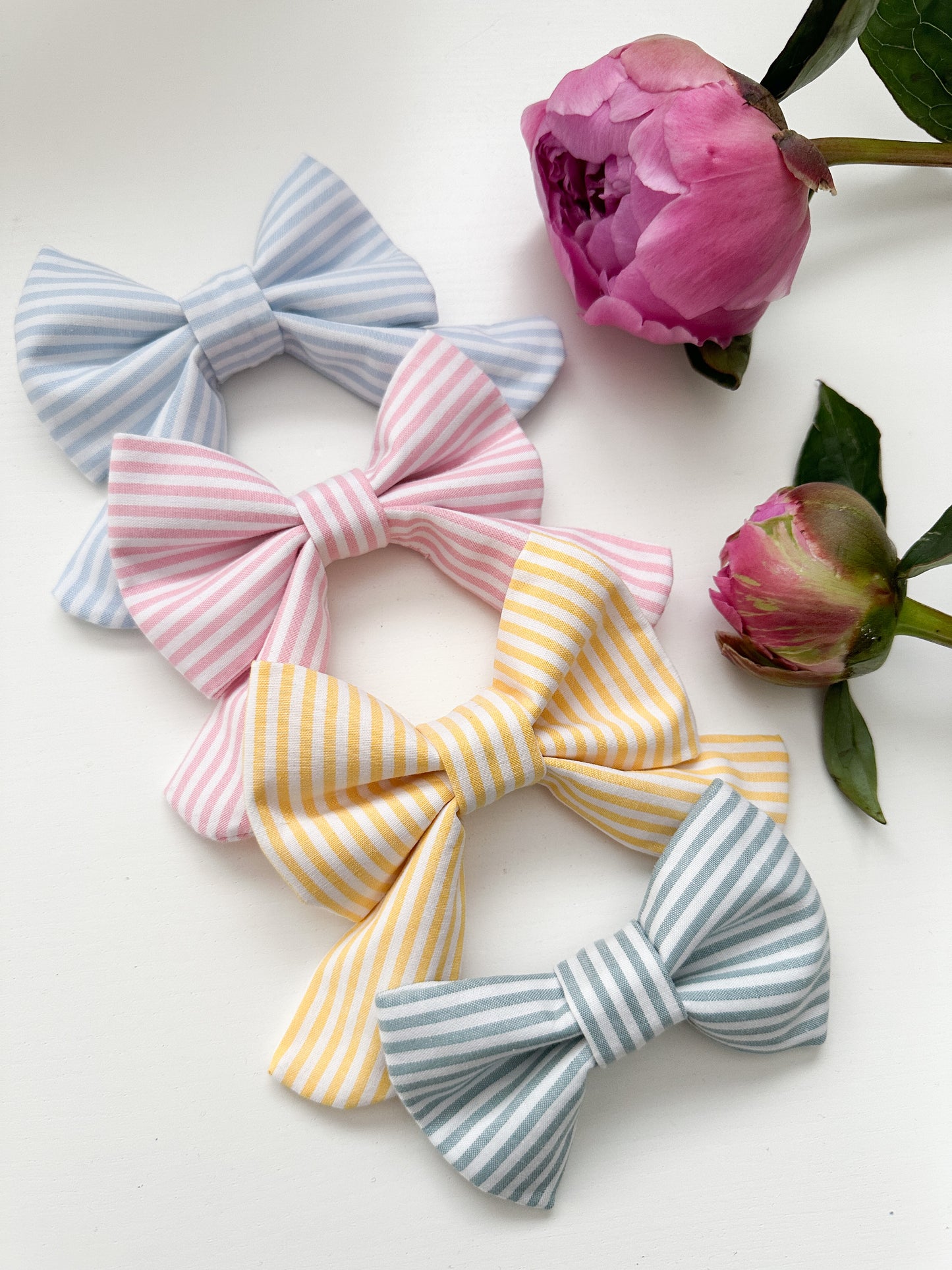 Elastic Backing Dog Sailor Bow - Yellow Stripe