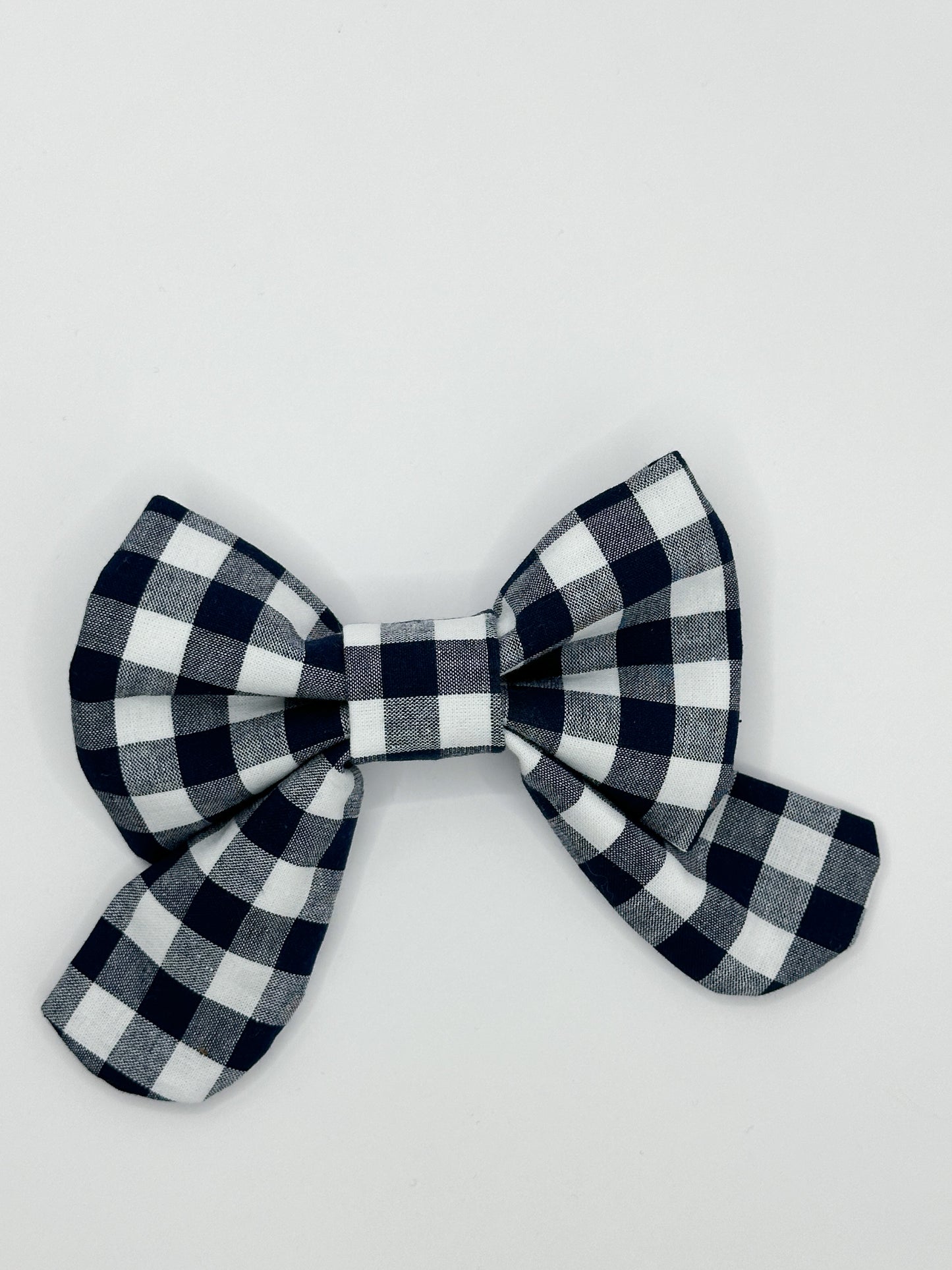 Elastic Backing Dog Sailor Bow - Navy Gingham