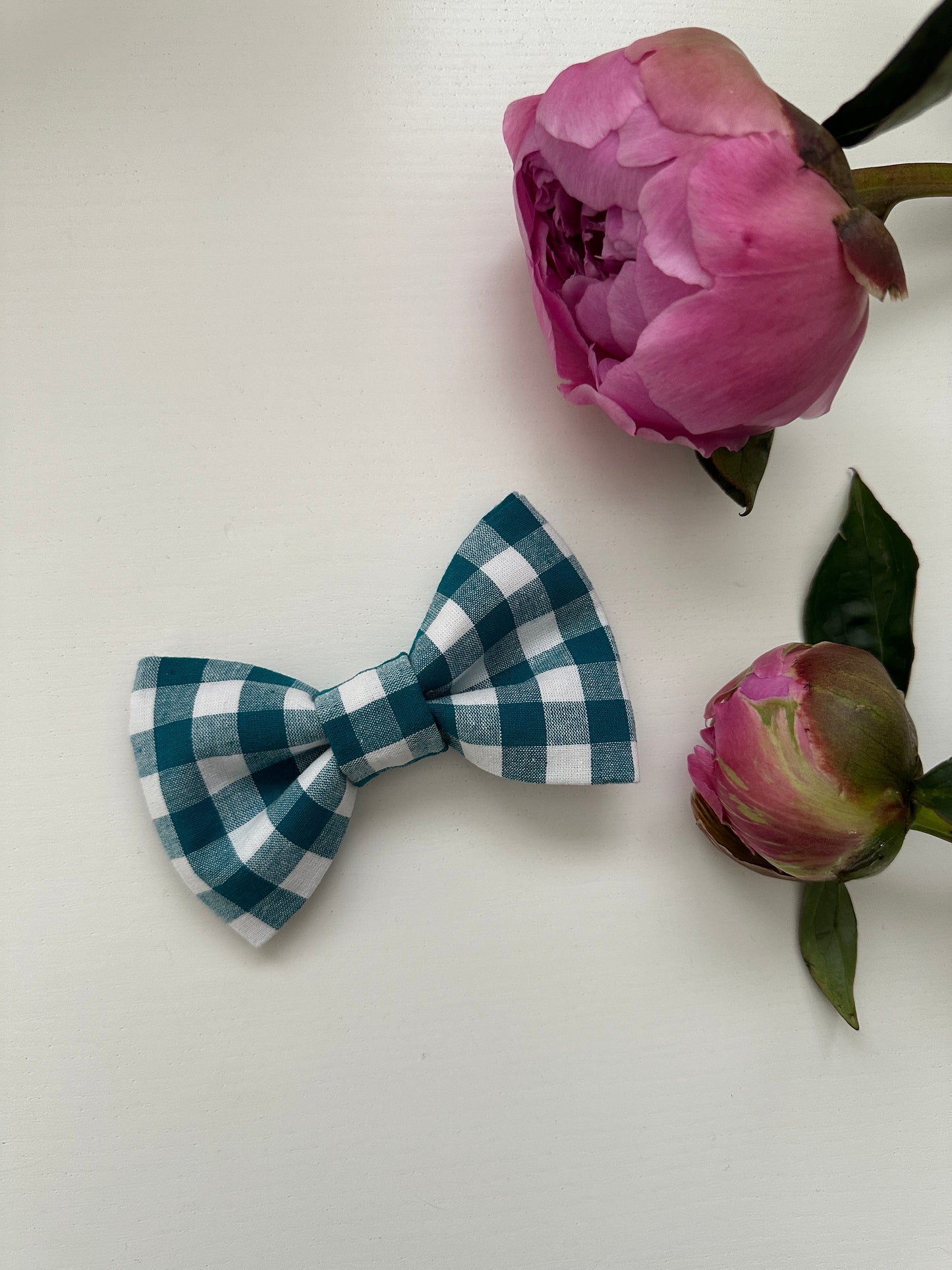 Elastic Backing Dog Bow Tie - Teal Gingham