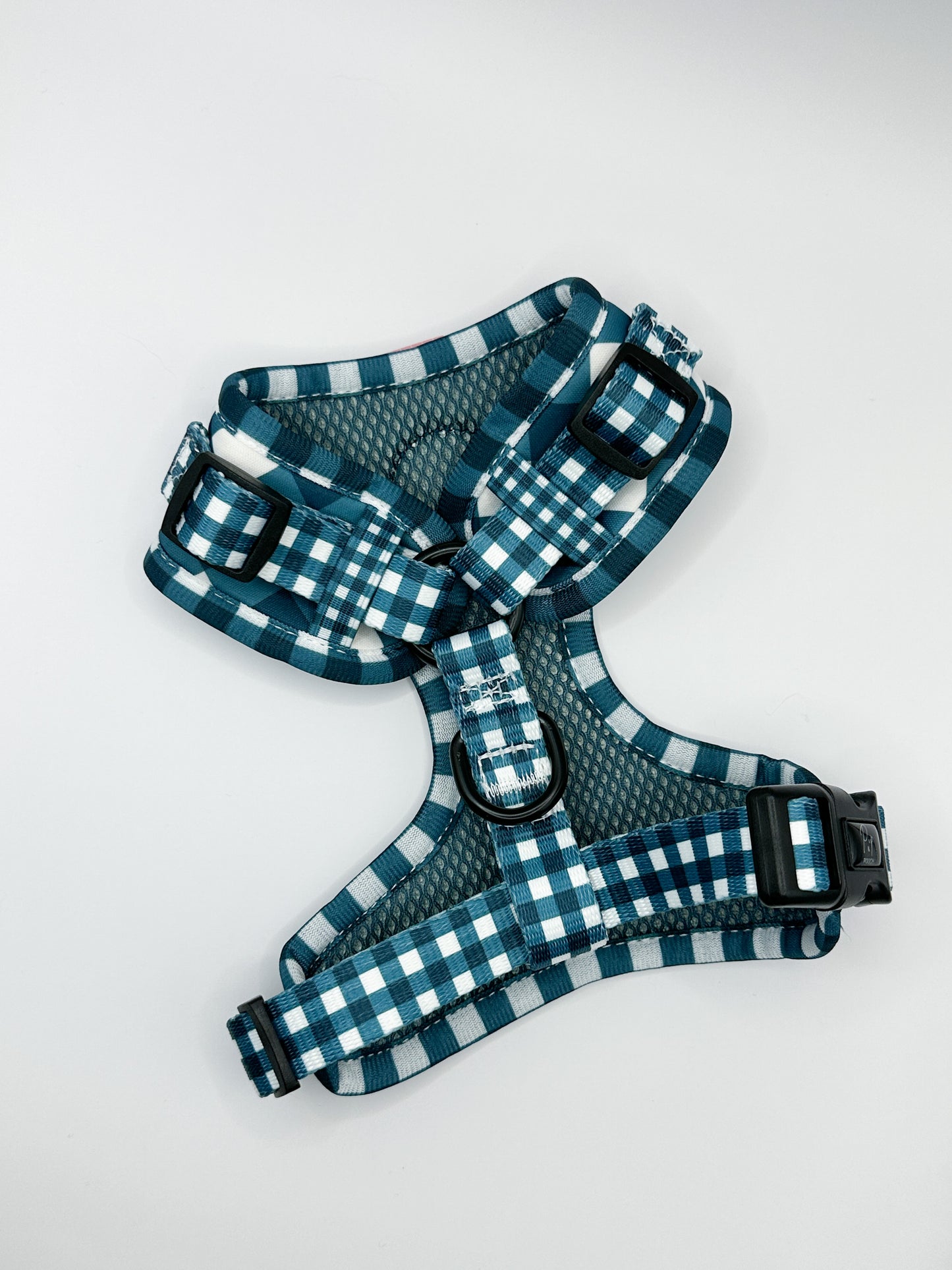 Adjustable Dog Harness - Dark Teal Gingham