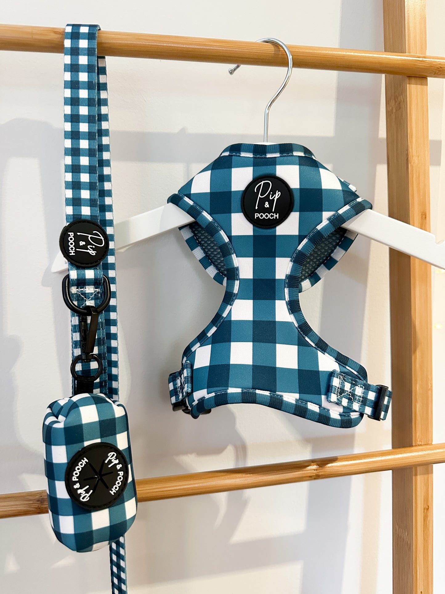 Adjustable Dog Harness - Dark Teal Gingham