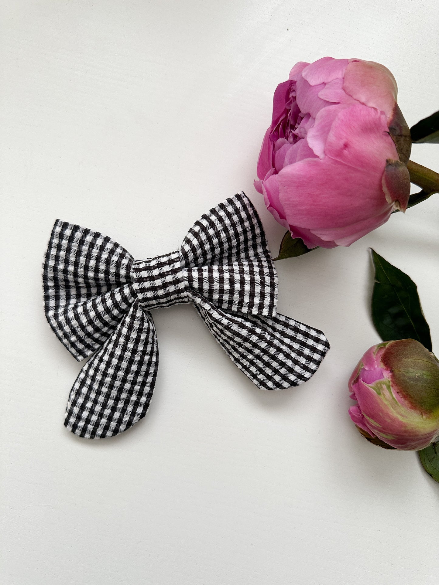Elastic Backing Dog Sailor Bow - Black Gingham