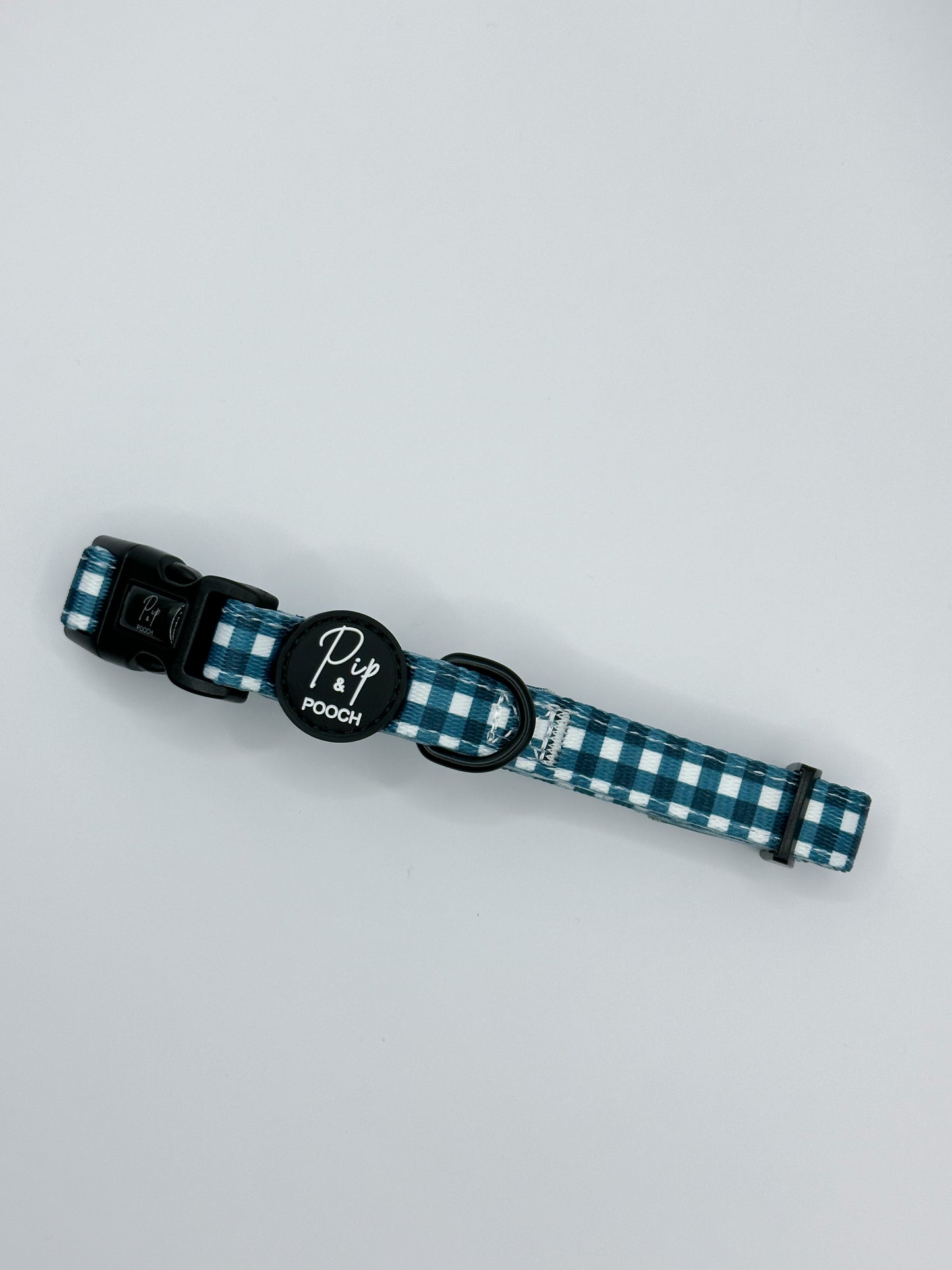 Adjustable Dog Collar - Dark Teal Gingham