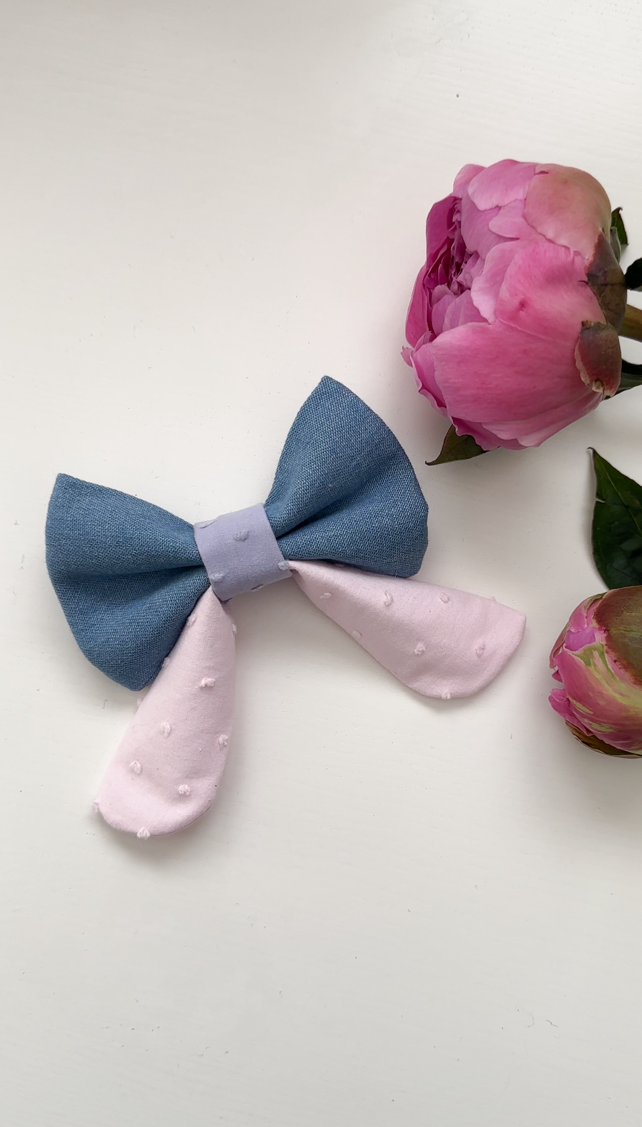 Elastic Backing Dog Sailor Bow - Denim Dotty