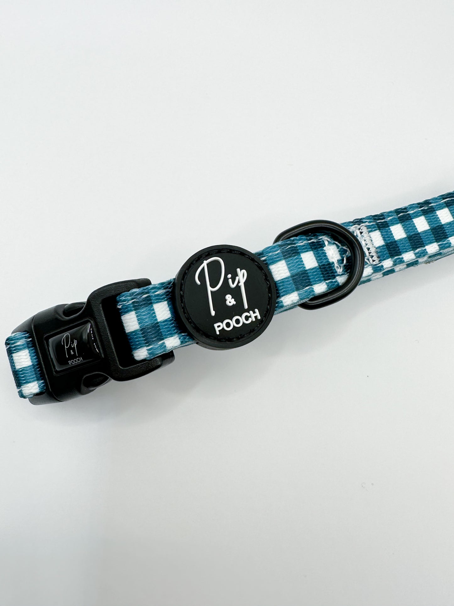 Adjustable Dog Collar - Dark Teal Gingham