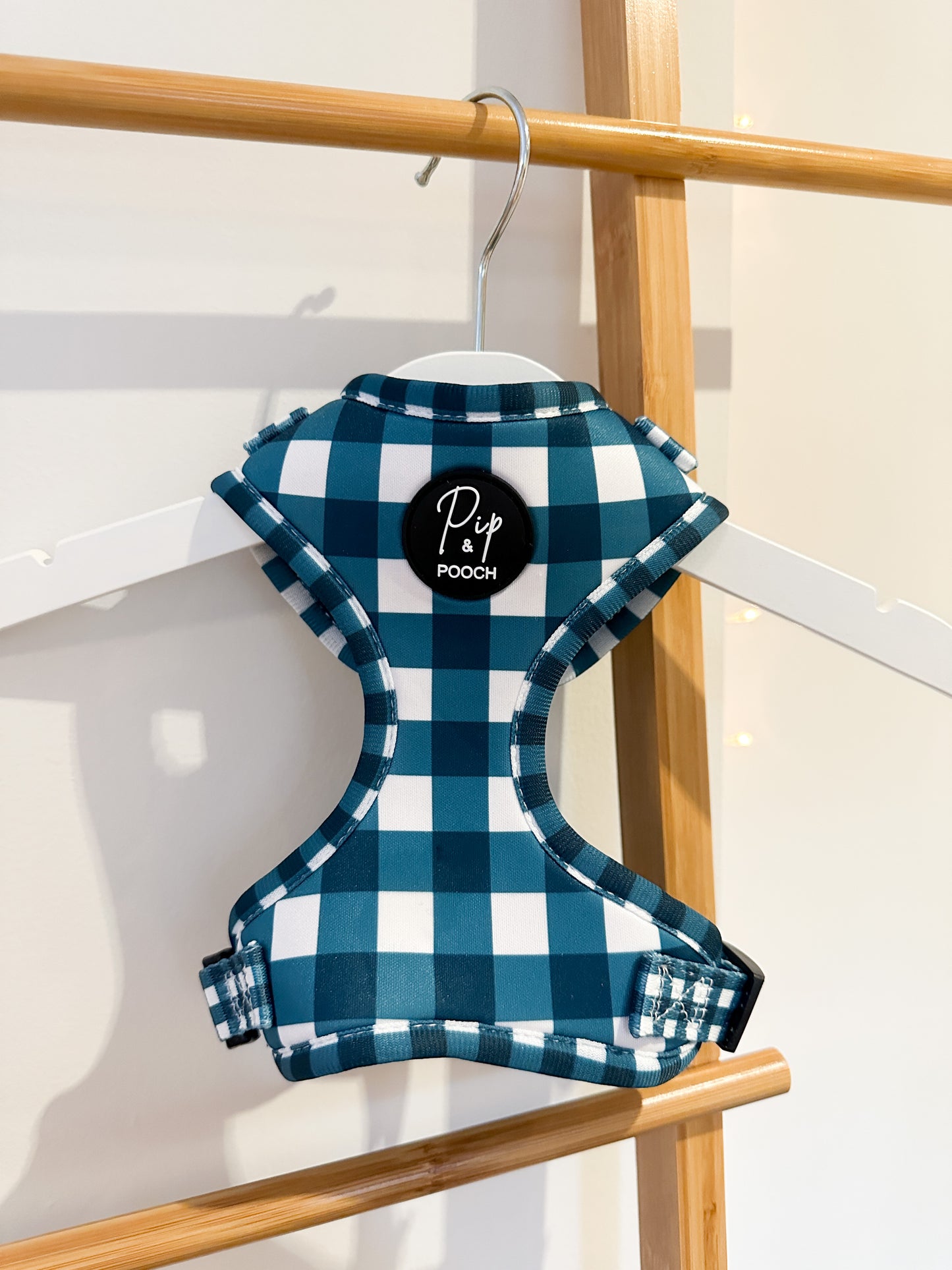 Adjustable Dog Harness - Dark Teal Gingham