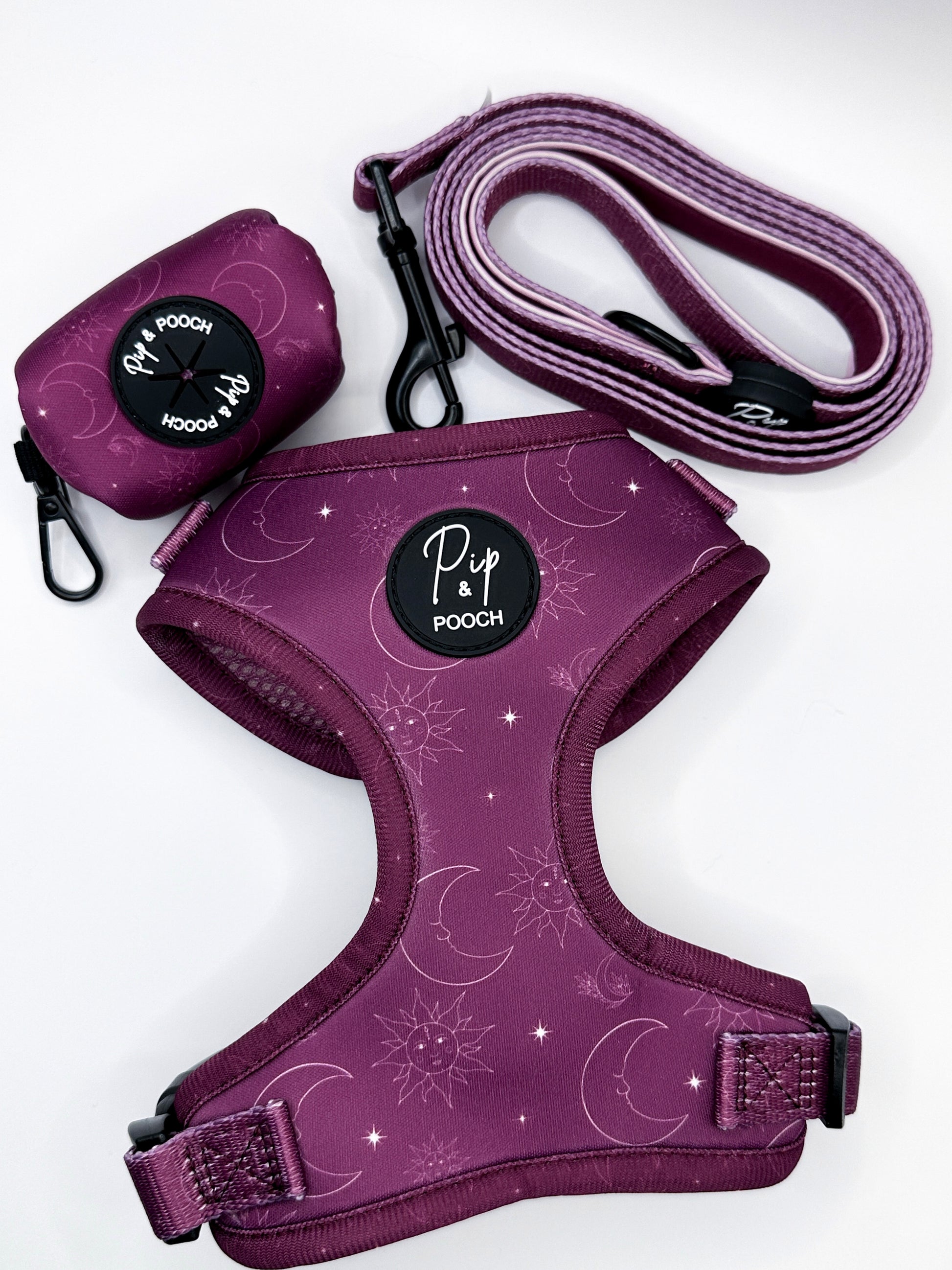 Purple Celestial Dog Harness Lead Set